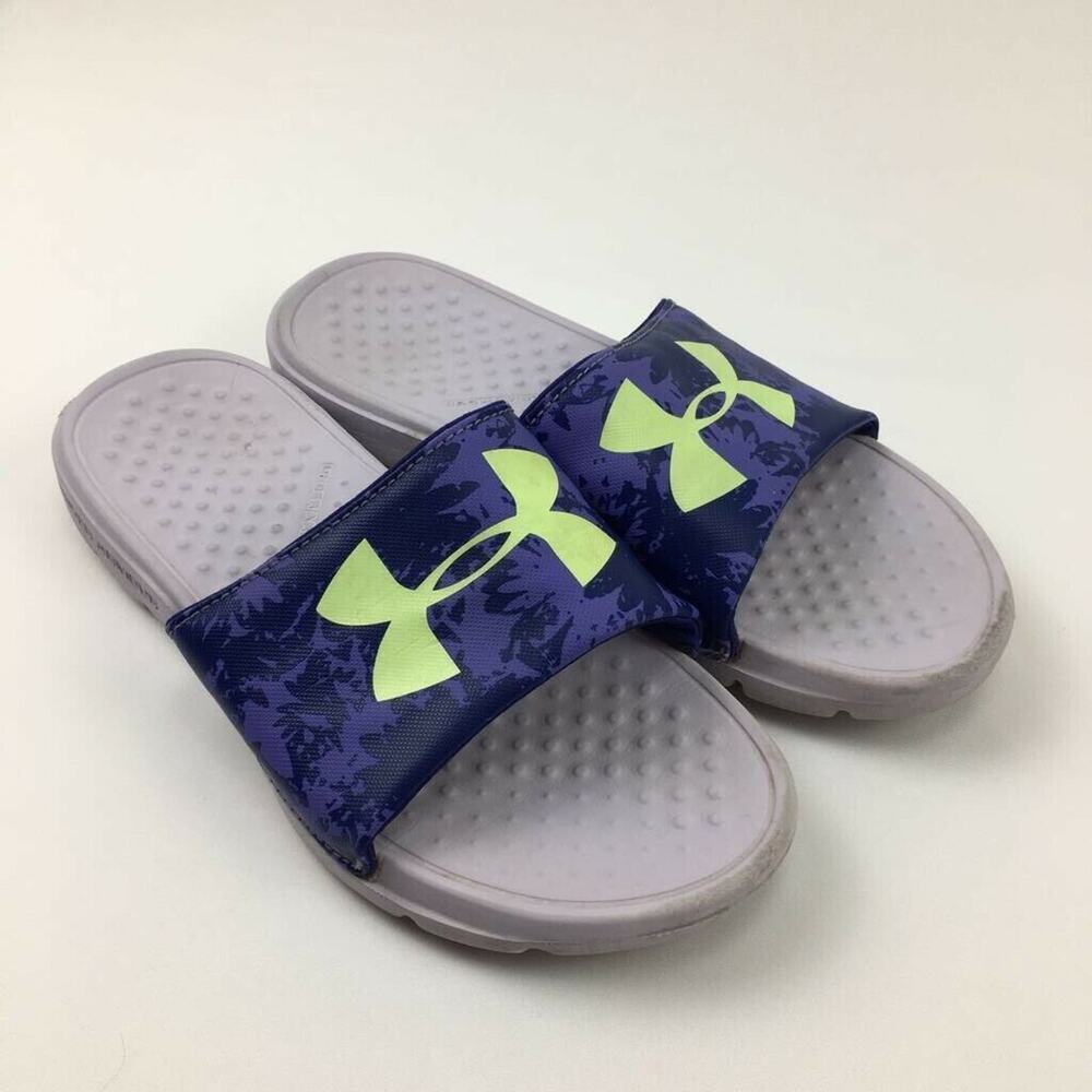 Under Armour Girls Strike Slide Sandals Purple Gray Floral Slip On 5Y EUR 37.5
